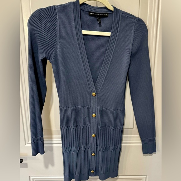 White House Black Mixed Stitch Cardigan w/Gold Buttons Blue - Size XS - Picture 4 of 9